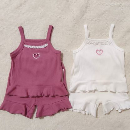 Baby Toddler Girl Heart Lace Trim Ribbed Cami Top and Shorts 2-piece Set - image 7