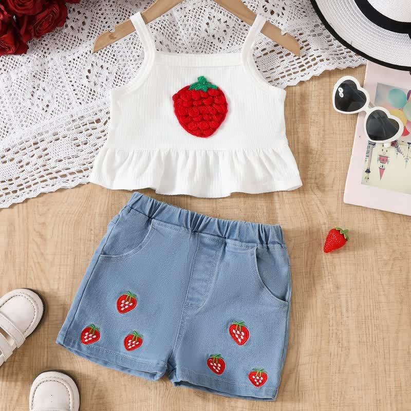 Toddler Girl Strawberry Cami Top and Denim Shorts 2-piece Set - image 4