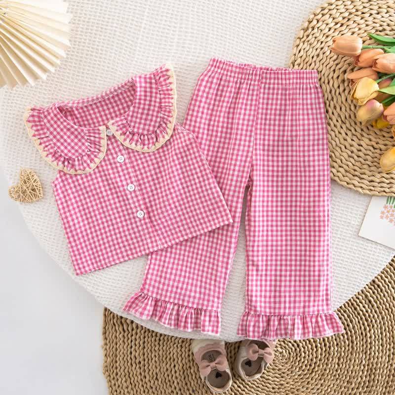 Toddler Baby Girl Gingham Ruffle Collar Sleeveless Top and Pants 2-piece Set - Pink - 4-5Y - image 5