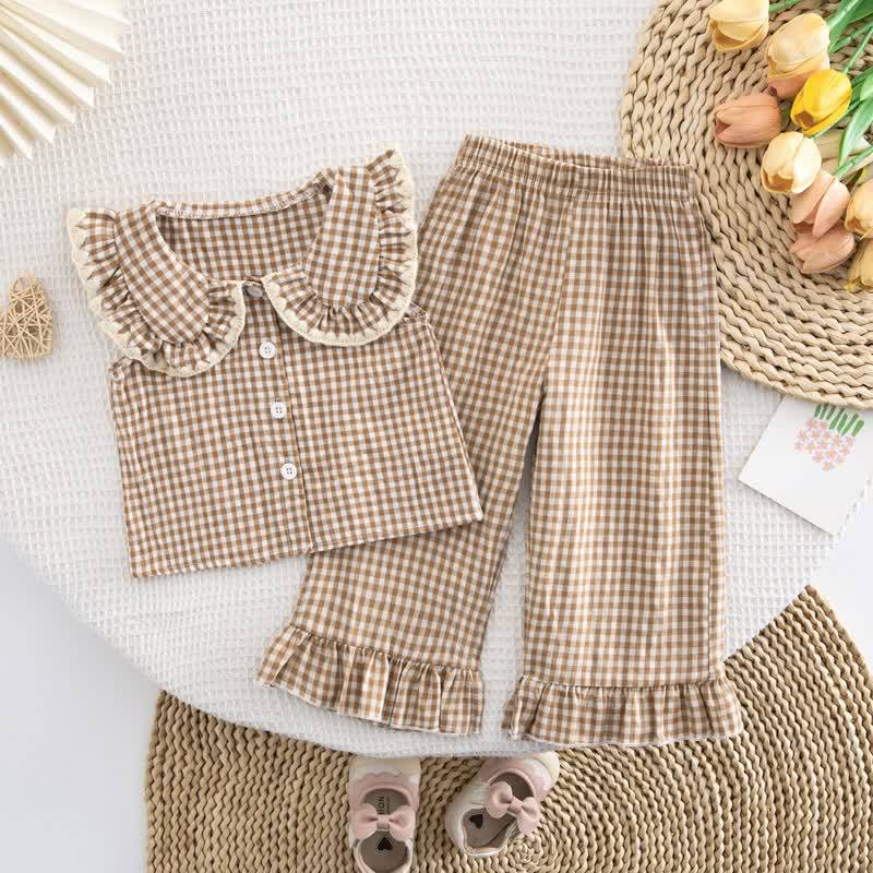 Toddler Baby Girl Gingham Ruffle Collar Sleeveless Top and Pants 2-piece Set - Beige - 4-5Y - image 4