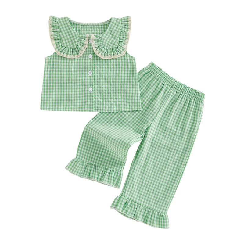 Toddler Baby Girl Gingham Ruffle Collar Sleeveless Top and Pants 2-piece Set - image 7