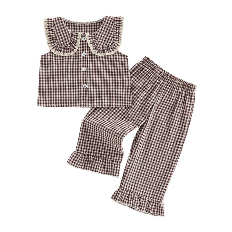 Toddler Baby Girl Gingham Ruffle Collar Sleeveless Top and Pants 2-piece Set - image 9