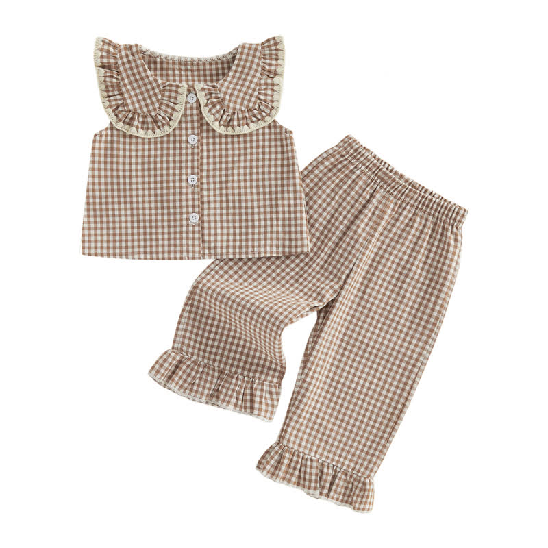 Toddler Baby Girl Gingham Ruffle Collar Sleeveless Top and Pants 2-piece Set - image 8