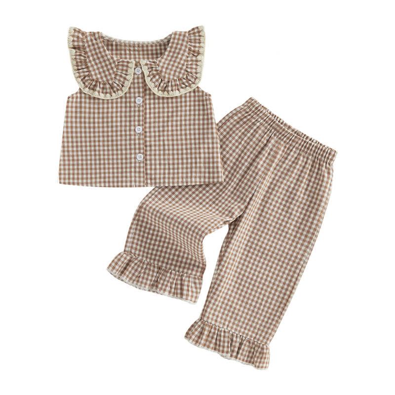 Toddler Baby Girl Gingham Ruffle Collar Sleeveless Top and Pants 2-piece Set - image 8
