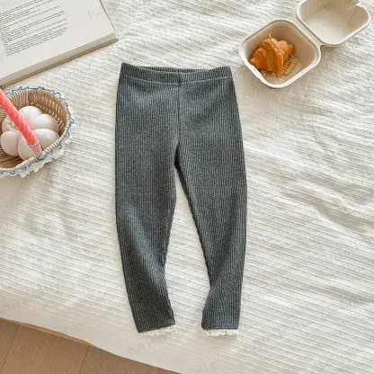 Toddler Girls Ribbed Lace Hem Leggings - Warm Grey - 8-9T - image 8