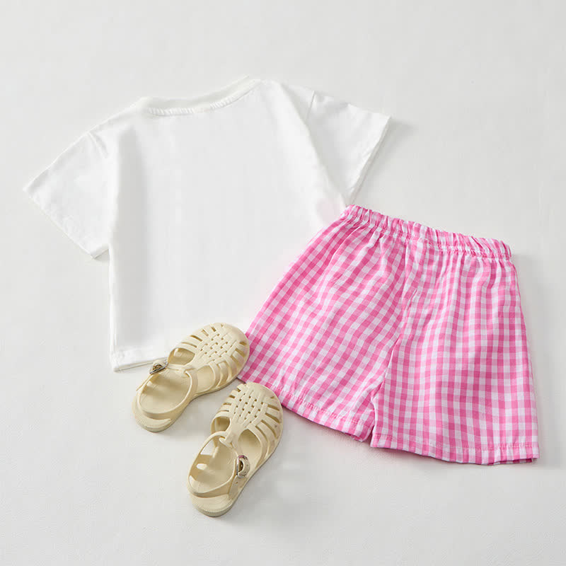 LA DOLCE VITA Baby White Tee and Pink Plaid Shorts 2-Piece Set - image 2