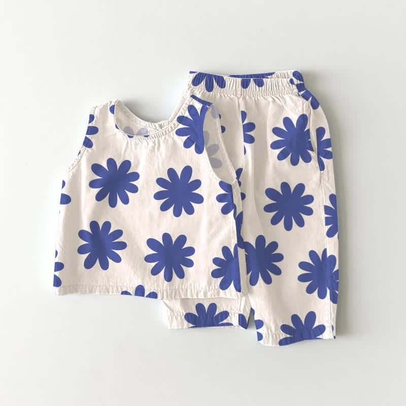 Baby Toddler Blue Floral Print White Tank Top and Pants 2-piece Set - White - 3-4T - image 1