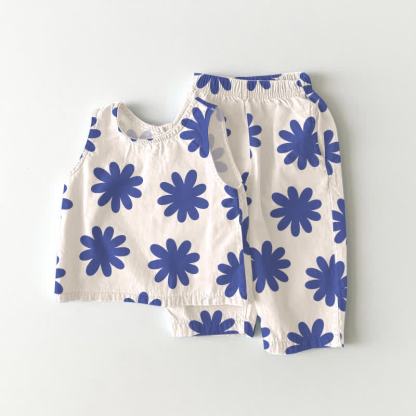 Baby Toddler Blue Floral Print White Tank Top and Pants 2-piece Set - White - 3-4T - image 1