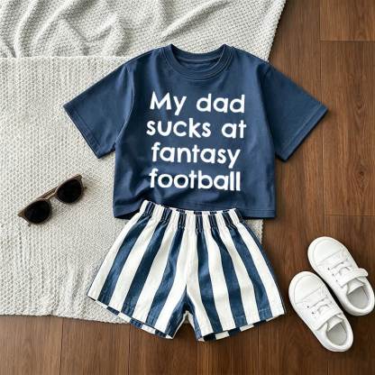MY DAD SUCKS AT FANTASY FOOTBALL Baby Blue Tee and Striped Shorts 2-Piece Set - Blue - 3-5T - image 1