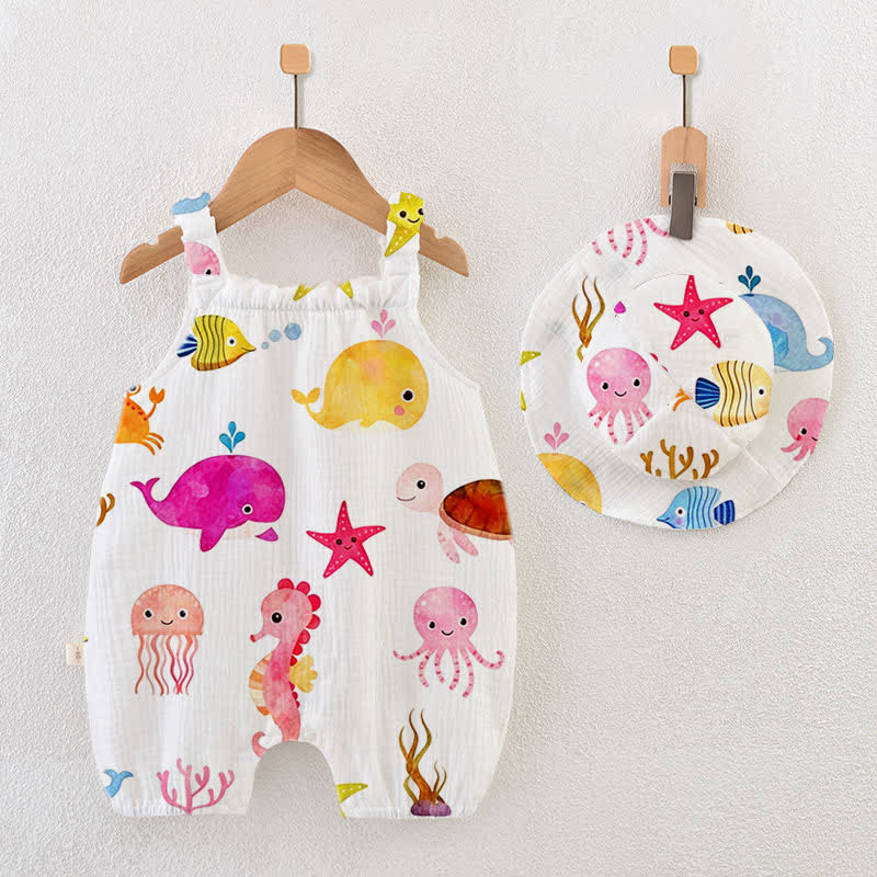 Baby Marine Animals Romper with Hat - White - 18-24M - image 1
