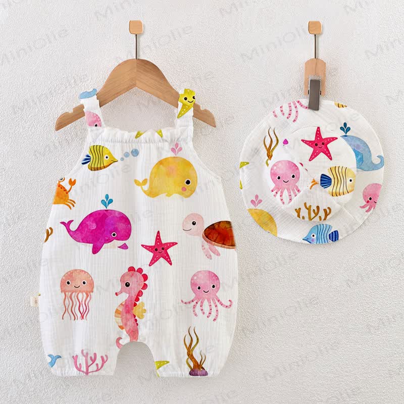 Baby Marine Animals Romper with Hat - White - 18-24M - image 1