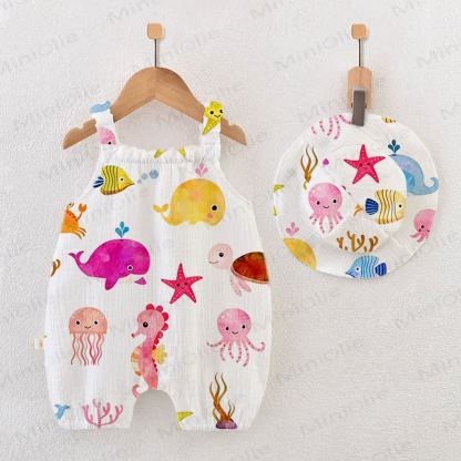 Baby Marine Animals Romper with Hat - White - 18-24M - image 1