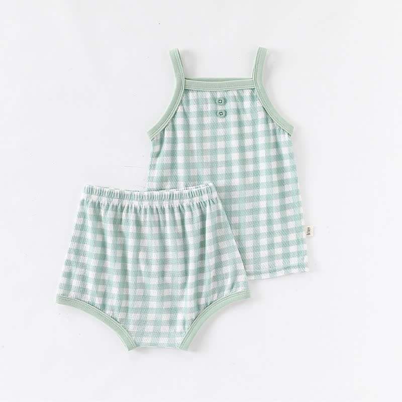 Baby Toddler Girl Gingham Cami Top and Shorts 2-piece Pyjama Set - Green - 2-3T - image 2