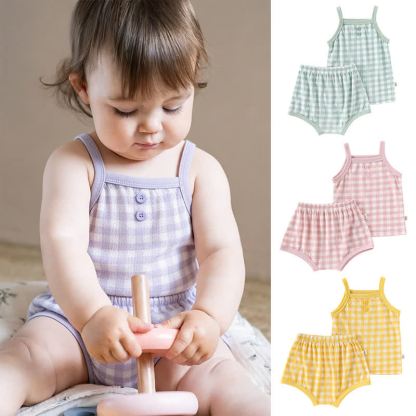 Baby Toddler Girl Gingham Cami Top and Shorts 2-piece Pyjama Set - image 1