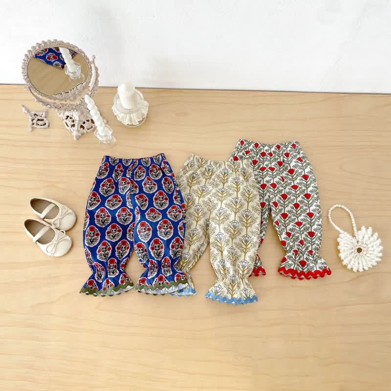 Baby Toddler Girl Vintage Floral Ruffle Hem Harem Pants - image 1