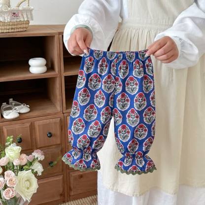Baby Toddler Girl Vintage Floral Ruffle Hem Harem Pants - Navy - 3-4T - image 4