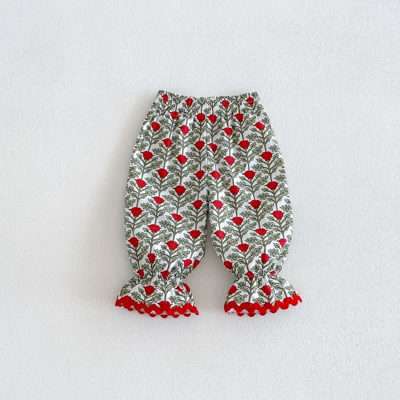 Baby Toddler Girl Vintage Floral Ruffle Hem Harem Pants - image 5