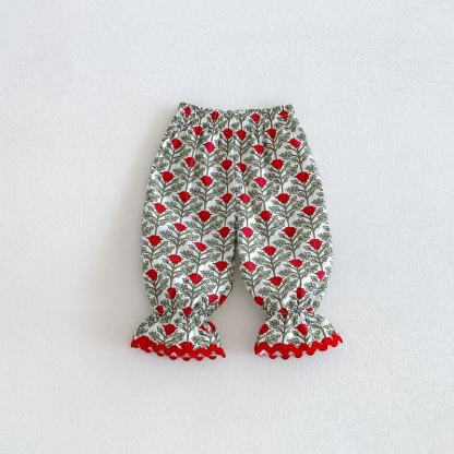 Baby Toddler Girl Vintage Floral Ruffle Hem Harem Pants - image 5