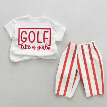 GOLF LIKE A GIRL Baby Toddler Red Vertical Striped 2-piece Set - White&Red - 4-5T - image 1