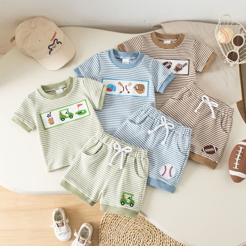 Baby Toddler Boy Sports Print Striped Tee and Shorts 2-piece Set - image 1