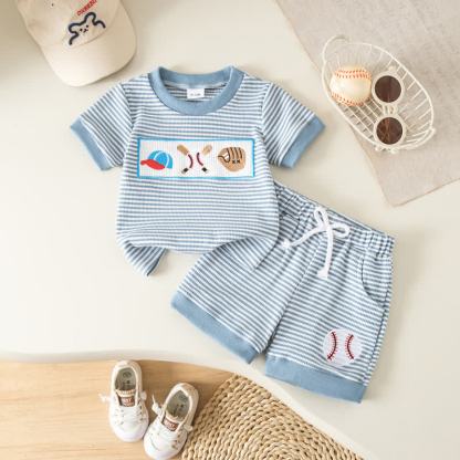Baby Toddler Boy Sports Print Striped Tee and Shorts 2-piece Set - Blue - 3-4Y - image 3