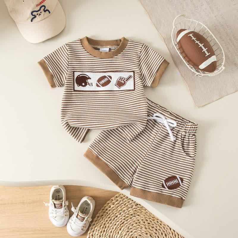 Baby Toddler Boy Sports Print Striped Tee and Shorts 2-piece Set - Brown - 3-4Y - image 4