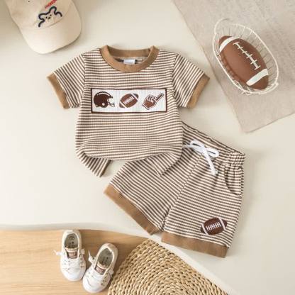 Baby Toddler Boy Sports Print Striped Tee and Shorts 2-piece Set - Brown - 3-4Y - image 4