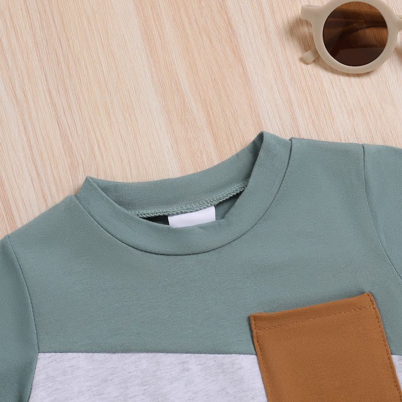 Baby Toddler Boy Diagonal Color Block Pocket Tee and Shorts 2-piece Set - image 6