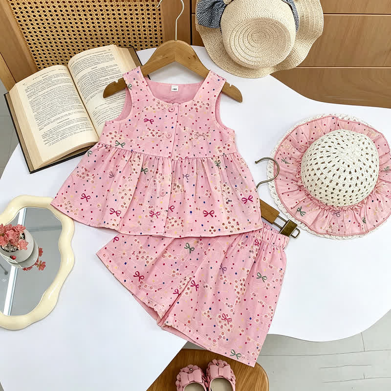 Toddler Girl Bow Print Sleeveless Top and Shorts 2-piece Set - Pink - 8-9T - image 1