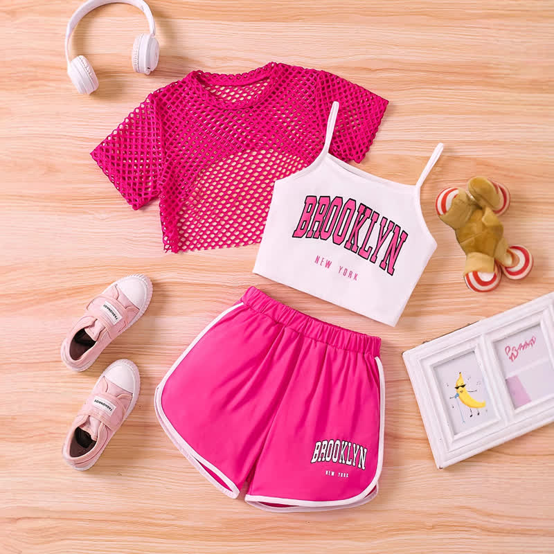 BROOKLYN NEW YORK Toddler Girl Top and Shorts 3-piece Set - Pink - 9-10Y - image 1