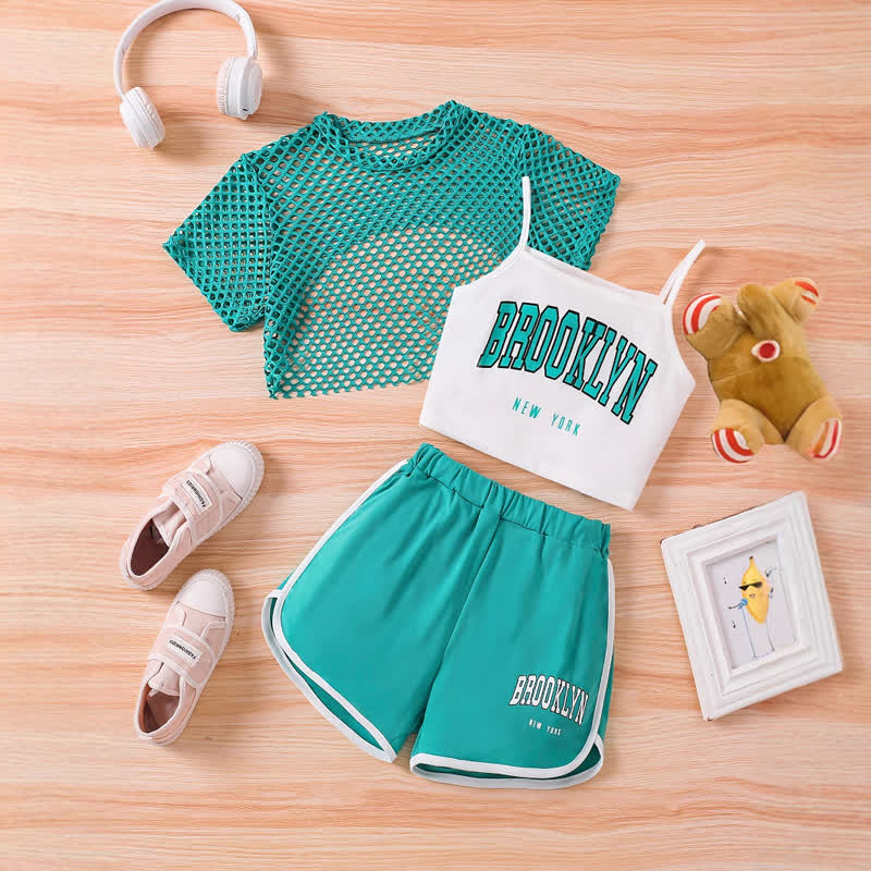 BROOKLYN NEW YORK Toddler Girl Top and Shorts 3-piece Set - Green - 9-10Y - image 2