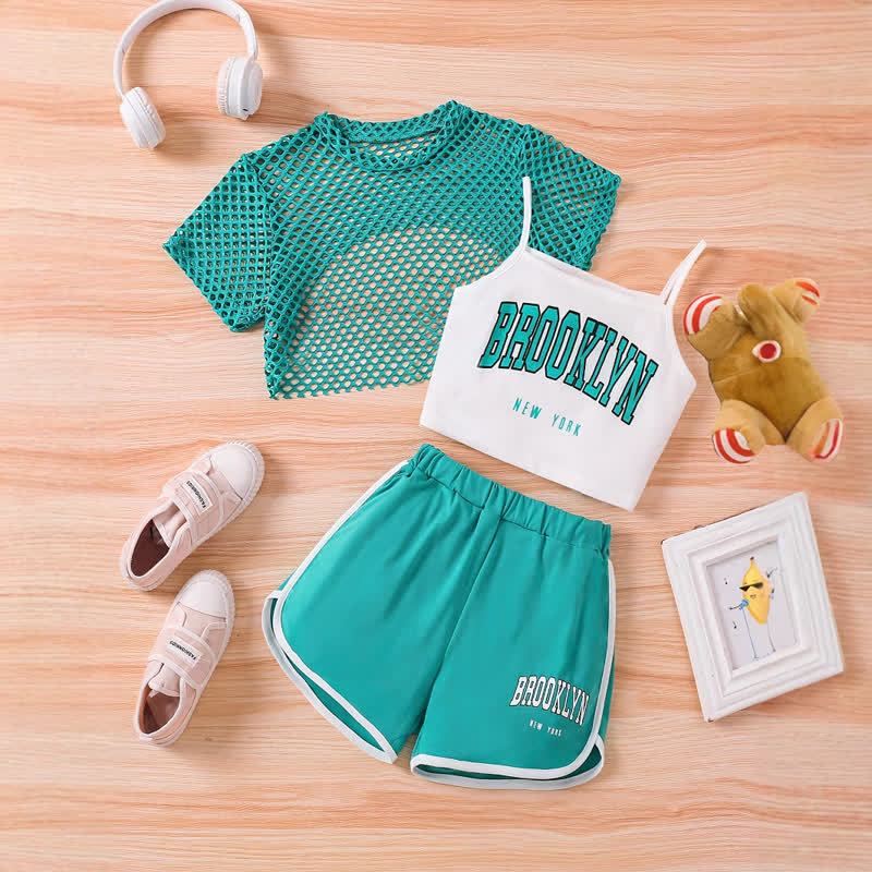 BROOKLYN NEW YORK Toddler Girl Top and Shorts 3-piece Set - Green - 9-10Y - image 2