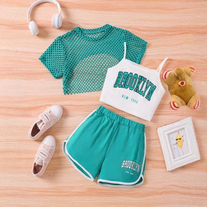 BROOKLYN NEW YORK Toddler Girl Top and Shorts 3-piece Set - Green - 9-10Y - image 2