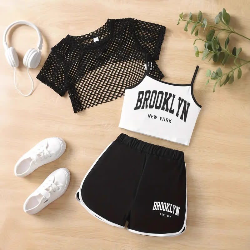 BROOKLYN NEW YORK Toddler Girl Top and Shorts 3-piece Set - Black - 9-10Y - image 4