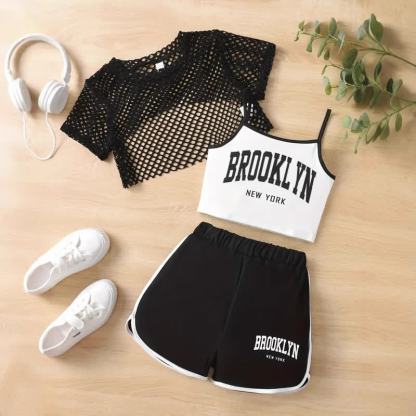 BROOKLYN NEW YORK Toddler Girl Top and Shorts 3-piece Set - Black - 9-10Y - image 4