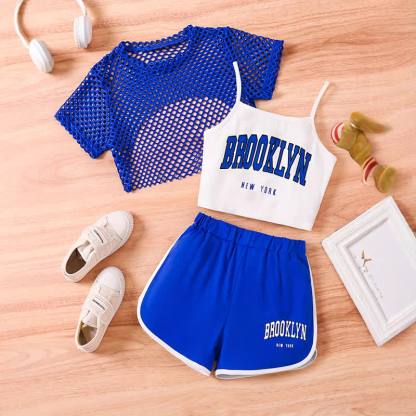BROOKLYN NEW YORK Toddler Girl Top and Shorts 3-piece Set - Blue - 9-10Y - image 3