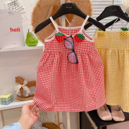 Toddler Girl Fruit Gingham Cami Dress - Red - 8-9T - image 2