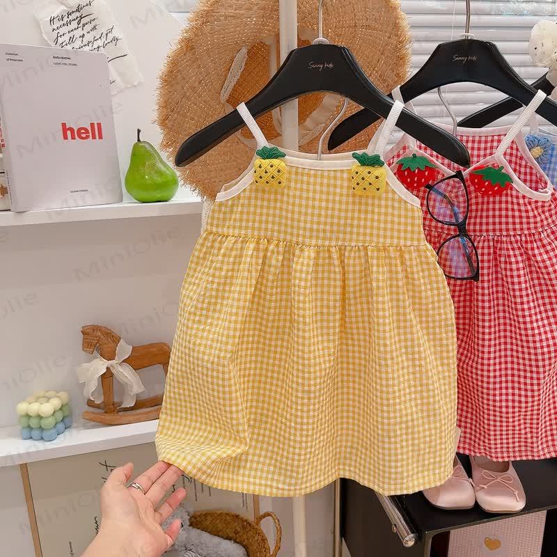 Toddler Girl Fruit Gingham Cami Dress - Yellow - 8-9T - image 3