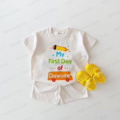 MY FIRST DAY OF DAYCARE Baby White Tee and Shorts 2-piece Set - White - 18-24M - image 1