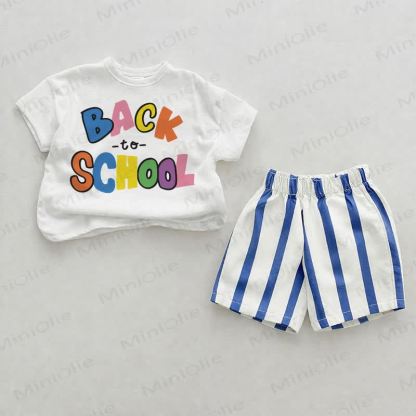 BACK TO SCHOOL Baby Blue Vertical Striped 2-piece Shorts Set - White&Blue - 2-3T - image 1