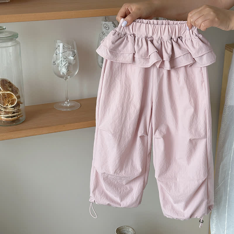 Toddler Girl Solid Color Ruffle Waist Drawstring Cuff Pants - Pink - 10-11T - image 4