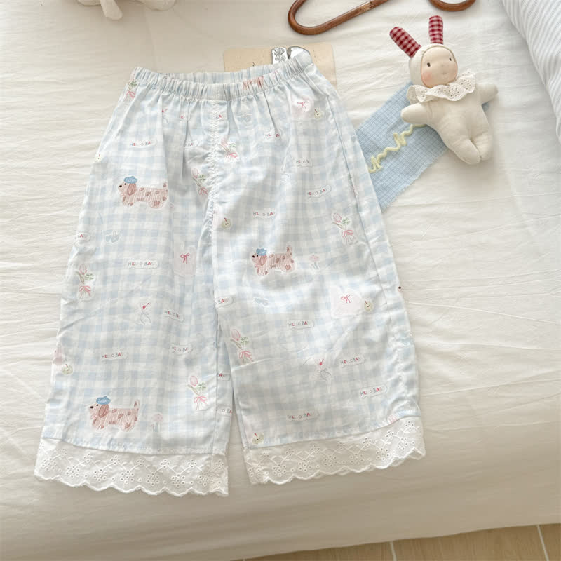 Toddler Girls Gingham/Solid Color Lace Trim Pants - image 3