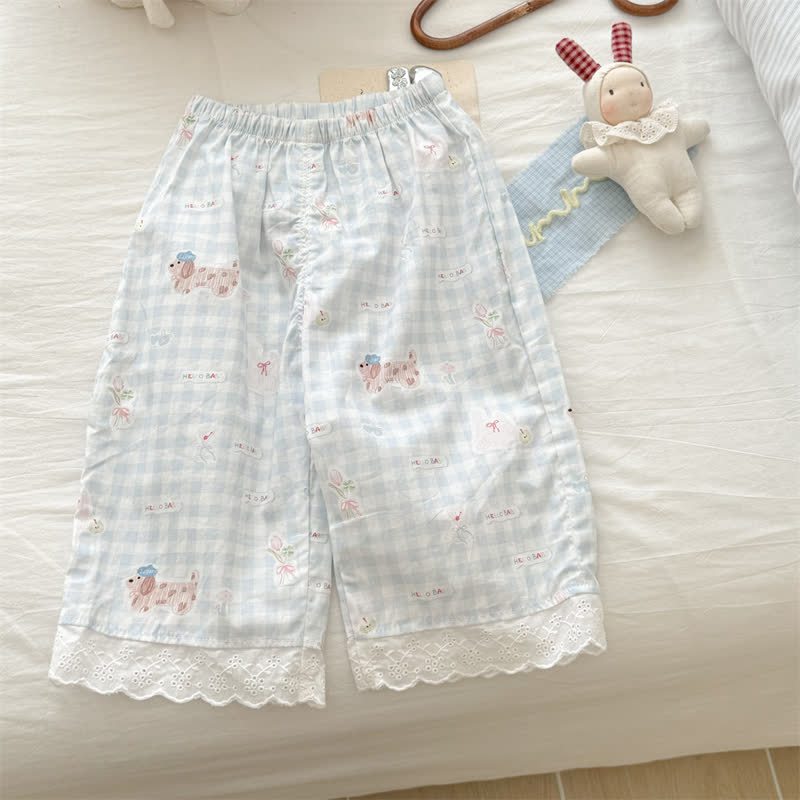 Toddler Girls Gingham/Solid Color Lace Trim Pants - image 3