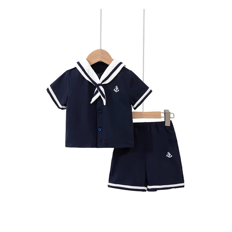 Toddler Baby Classic Nautical Sailor Collar Top and Shorts 2-piece Set - Navy - 5T - image 1