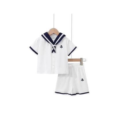 Toddler Baby Classic Nautical Sailor Collar Top and Shorts 2-piece Set - Beige - 5T - image 2