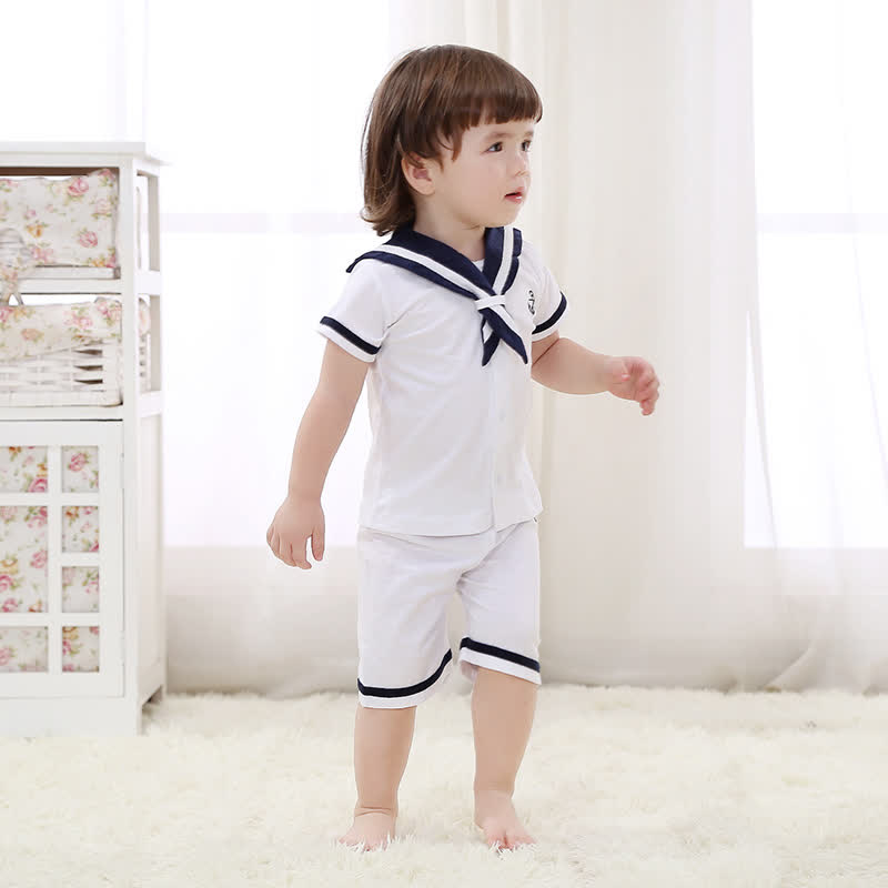 Toddler Baby Classic Nautical Sailor Collar Top and Shorts 2-piece Set - image 3