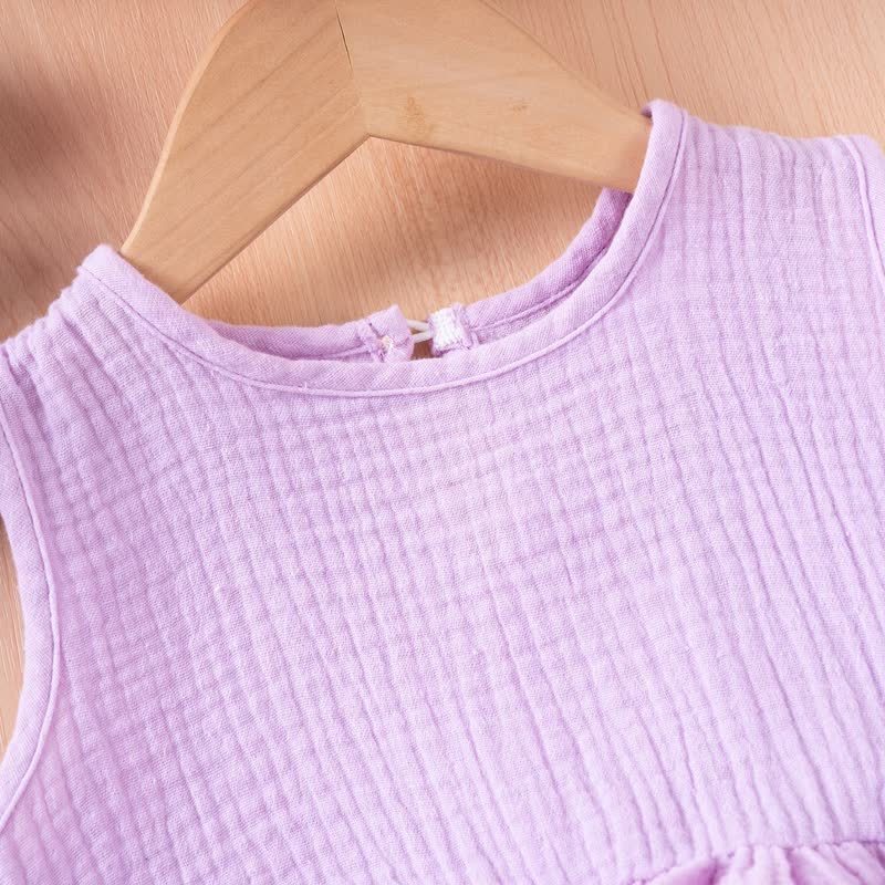 Toddler Girl Solid Color Crinkled Sleeveless Ruffle Hem Top and Pants 2-piece Set - image 5