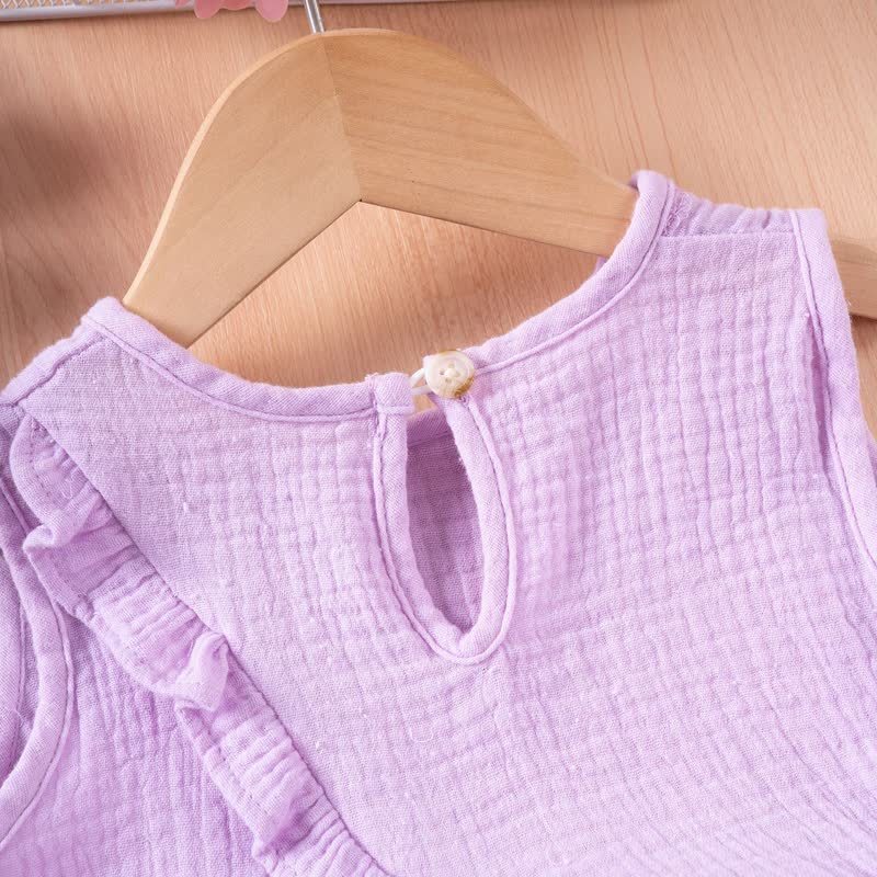 Toddler Girl Solid Color Crinkled Sleeveless Ruffle Hem Top and Pants 2-piece Set - image 8