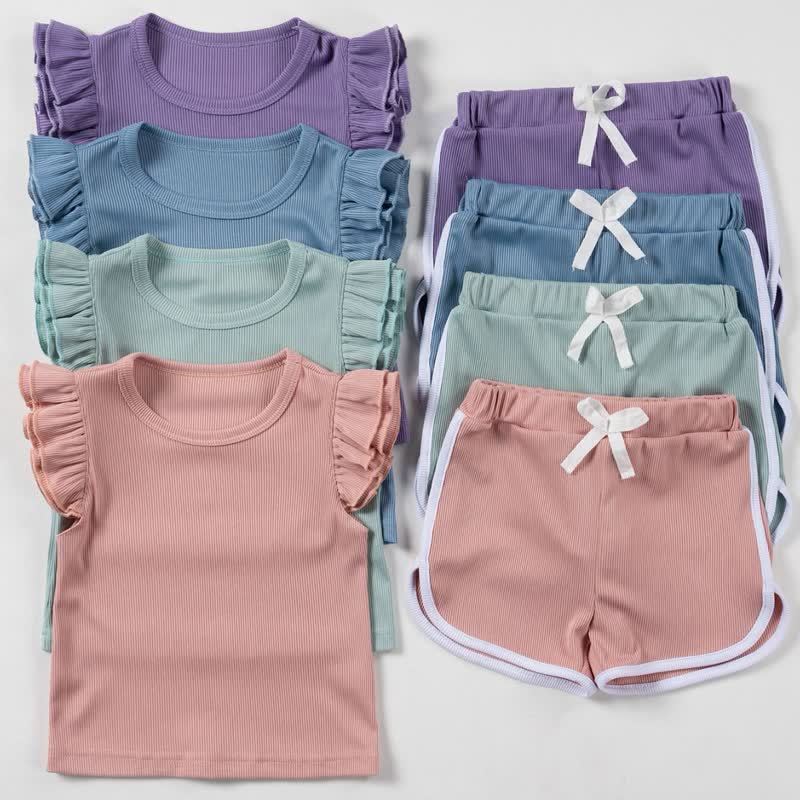 Toddler Girls Ribbed Ruffle Top and Shorts 2-piece Set - image 1