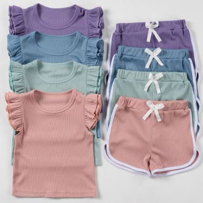 Toddler Girls Ribbed Ruffle Top and Shorts 2-piece Set - image 1